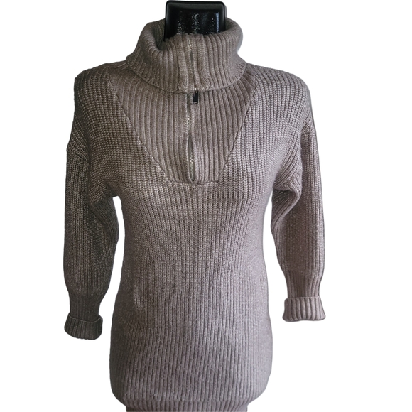 Cupcakes and Cashmere Light Brown Quarter Zip High Neck Sweater Dress S - Picture 2 of 6